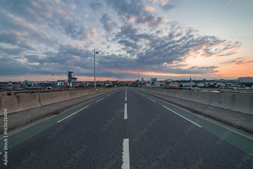 Fototapeta premium Sunset over the Itchen Road Bridge in Southampton