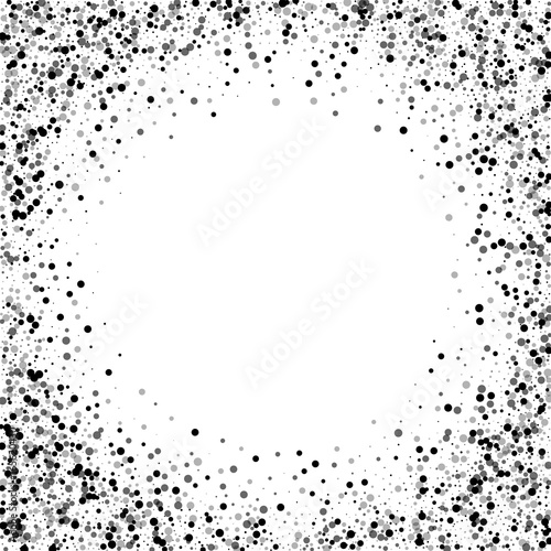 Dense black dots. Bordered frame with dense black dots on white background. Vector illustration.