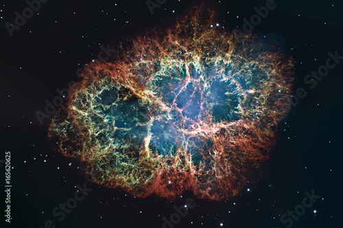 Crab Nebula in constellation Taurus. Supernova Core pulsar neutron star. 