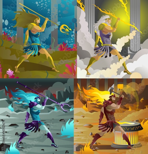 zeus, poseidon, hades and hephaestus greek gods of the olympus