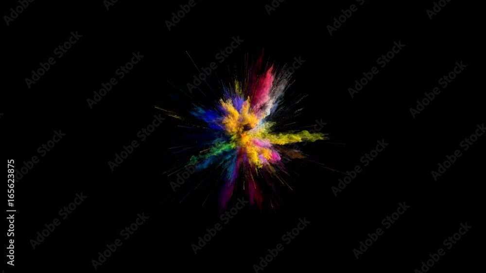 Cg animation of color powder explosion on black background. Slow motion movement with acceleration in the beginning. Has alpha matte. Wide angle version. Cg animation of color powder explosion on black background. Slow motion movement with acceleration in the beginning. Has alpha matte. Wide angle version.