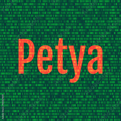 The Petya and binary code. the Petya and ransomware concept Security.