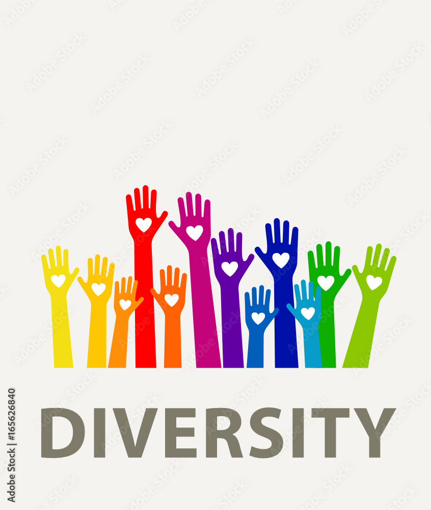 Fototapeta premium Hands diversity color with hearts