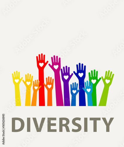 Hands diversity color with hearts