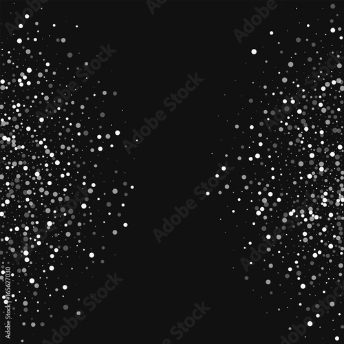 Random falling white dots. Abstract shape with random falling white dots on black background. Vector illustration.