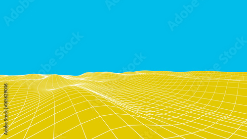 Abstract vector desert background. Landscape grid illustration. 3d technology wireframe vector. Digital mesh for banners.