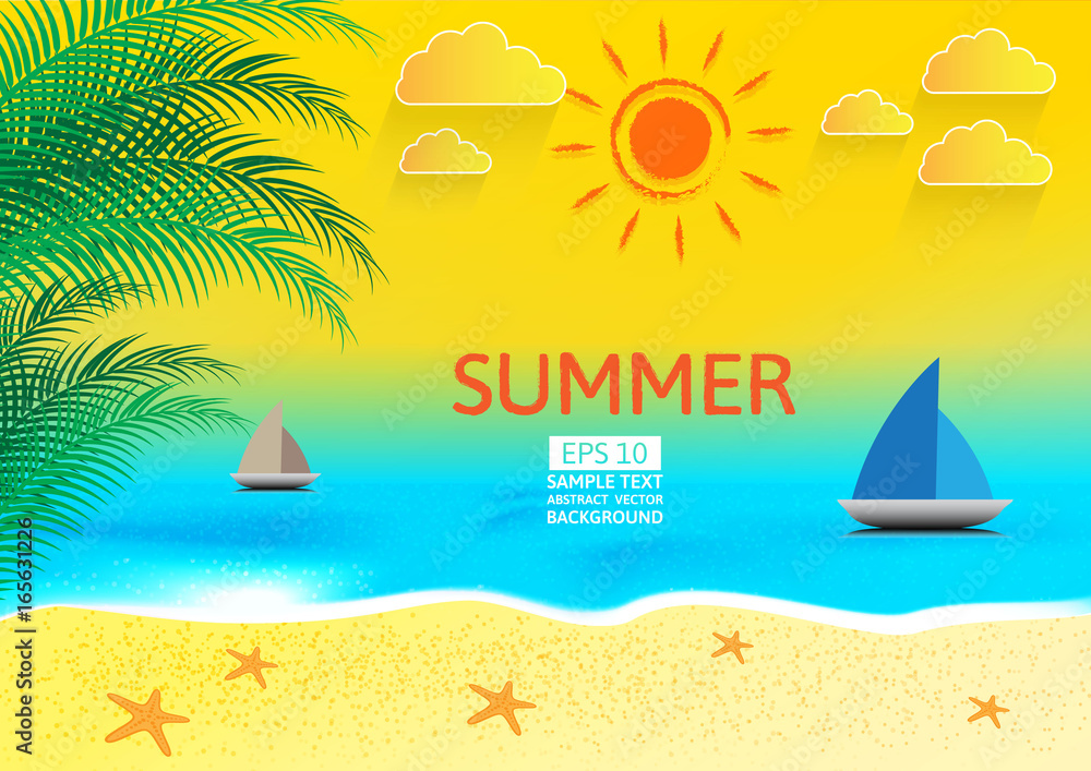 Beautiful summer holidays illustration. Beach Seashore. Vector background
