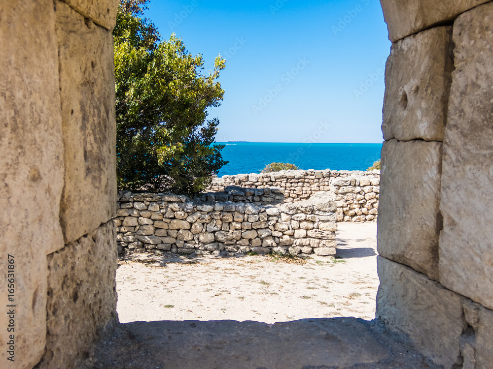 A look through the arch at the sea in Chersonese, Sevastopol