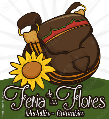 Traditional Carriel Bag and Sunflower to Celebrate Colombian Flower Festival, Vector Illustration photo