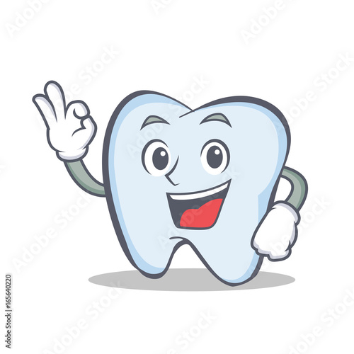tooth character cartoon style with okay