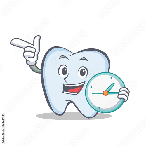 tooth character cartoon style with clock
