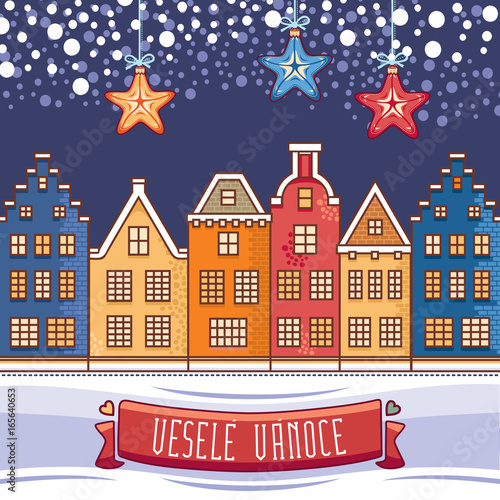Vesele Vanoce. Christmas message. Lettering composition with phrase on Czech 