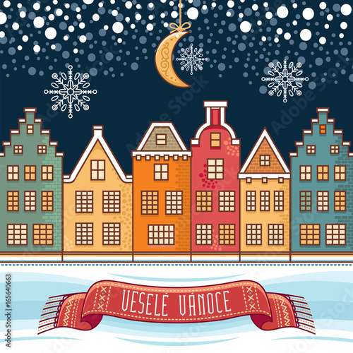 Vesele Vanoce. Christmas message. Lettering composition with phrase on Czech 