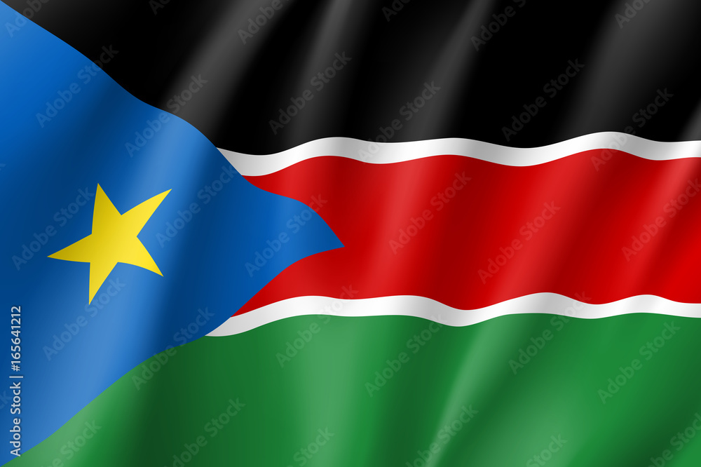 South Sudan flag. National patriotic symbol in official country colors. Illustration of Africa state waving flag. Realistic vector icon South Sudan flag. National patriotic symbol in official country colors. Illustration of Africa state waving flag. Realistic vector icon