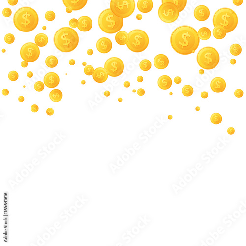 Coins falling. Golden money with dollar sign. Vector illustration