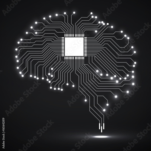 Abstract technological glowing brain. Cpu. Circuit board. Vector
