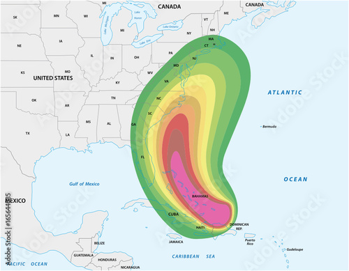 Map for a Hurricane warning in the Caribbean and the Eastern usa
