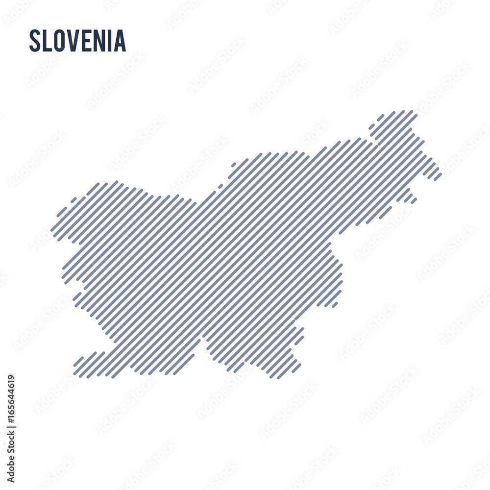 Vector abstract hatched map of Slovenia with oblique lines isolated on a white background.
