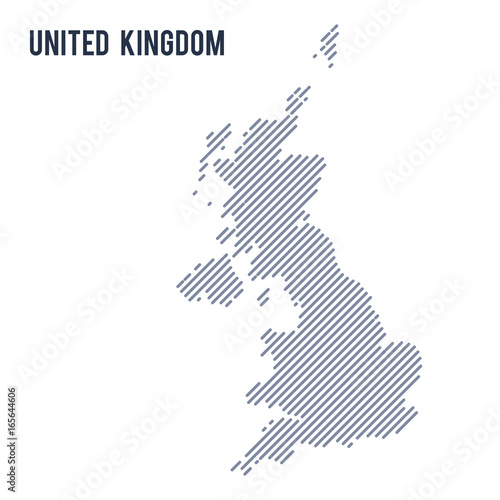 Vector abstract hatched map of United Kingdom with oblique lines isolated on a white background.