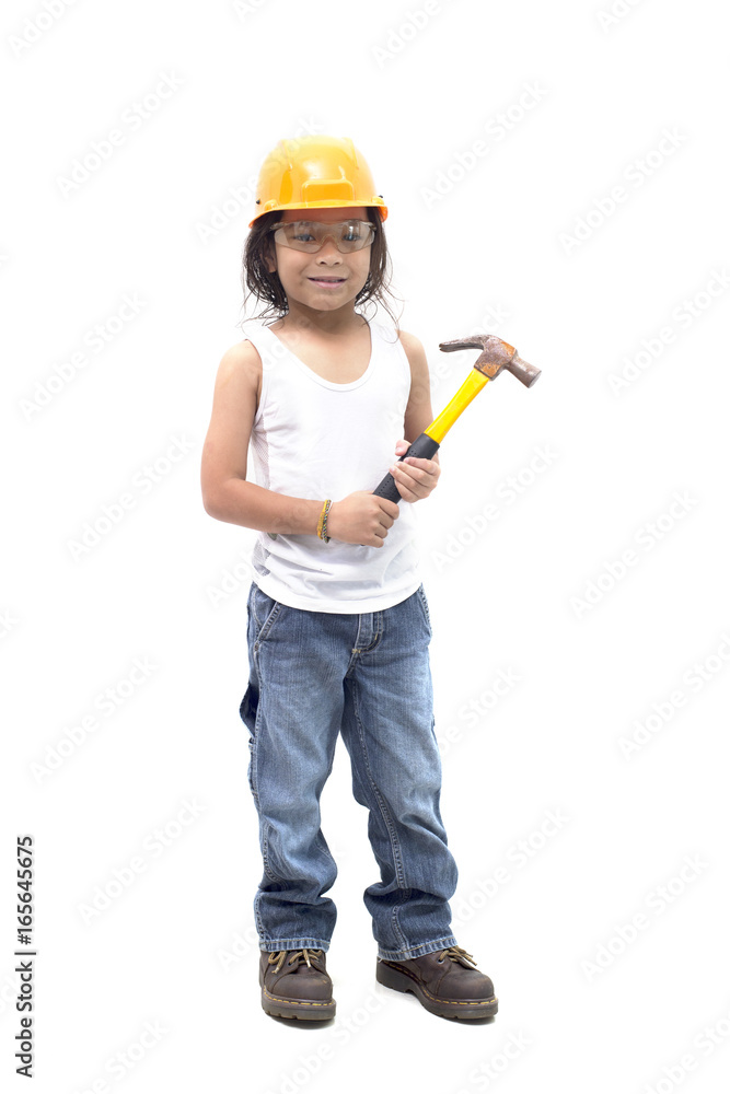 Asian boy with tools - isolated on white background Asian boy with tools - isolated on white background