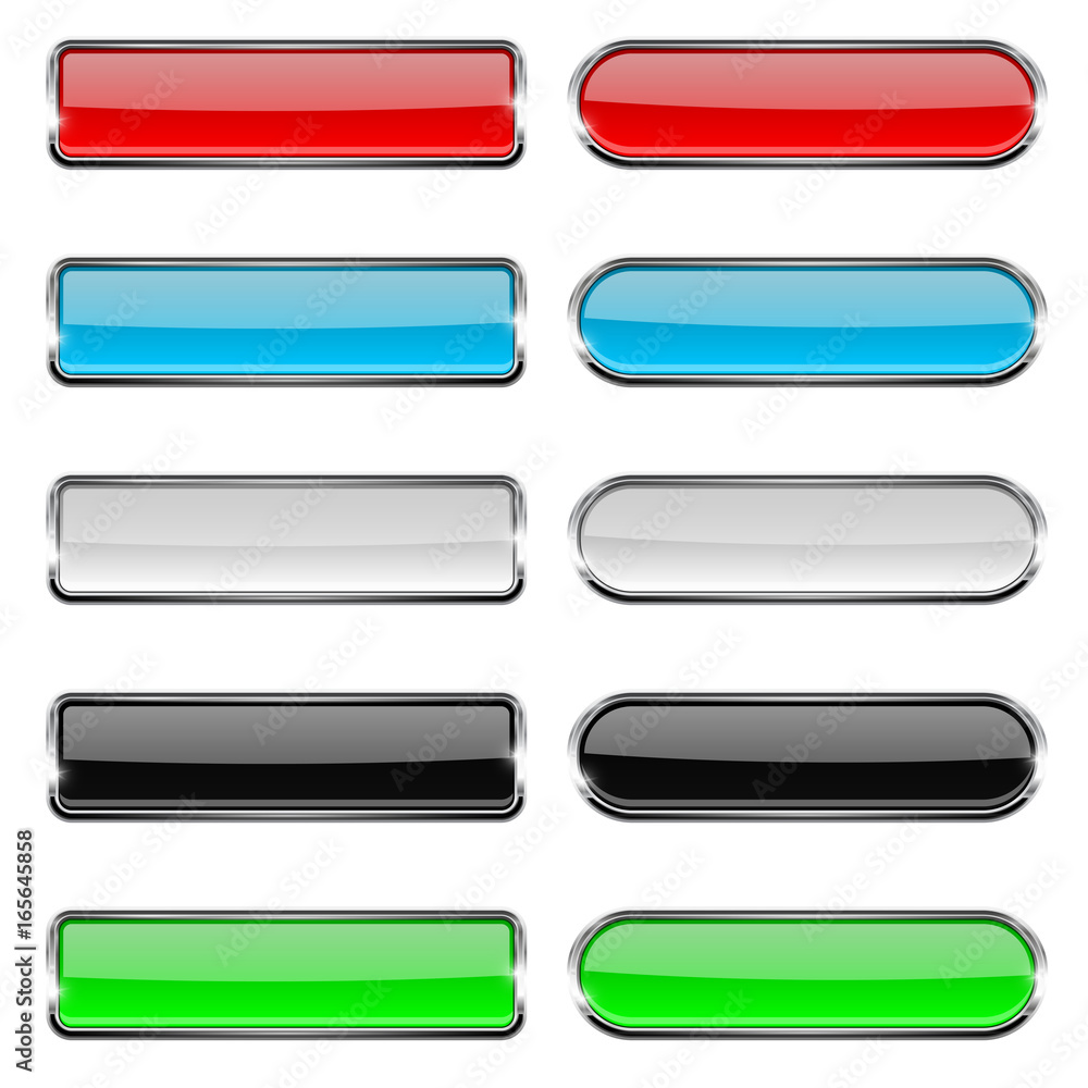 Colored collection of rectangle and oval glass buttons with chrome frame Colored collection of rectangle and oval glass buttons with chrome frame