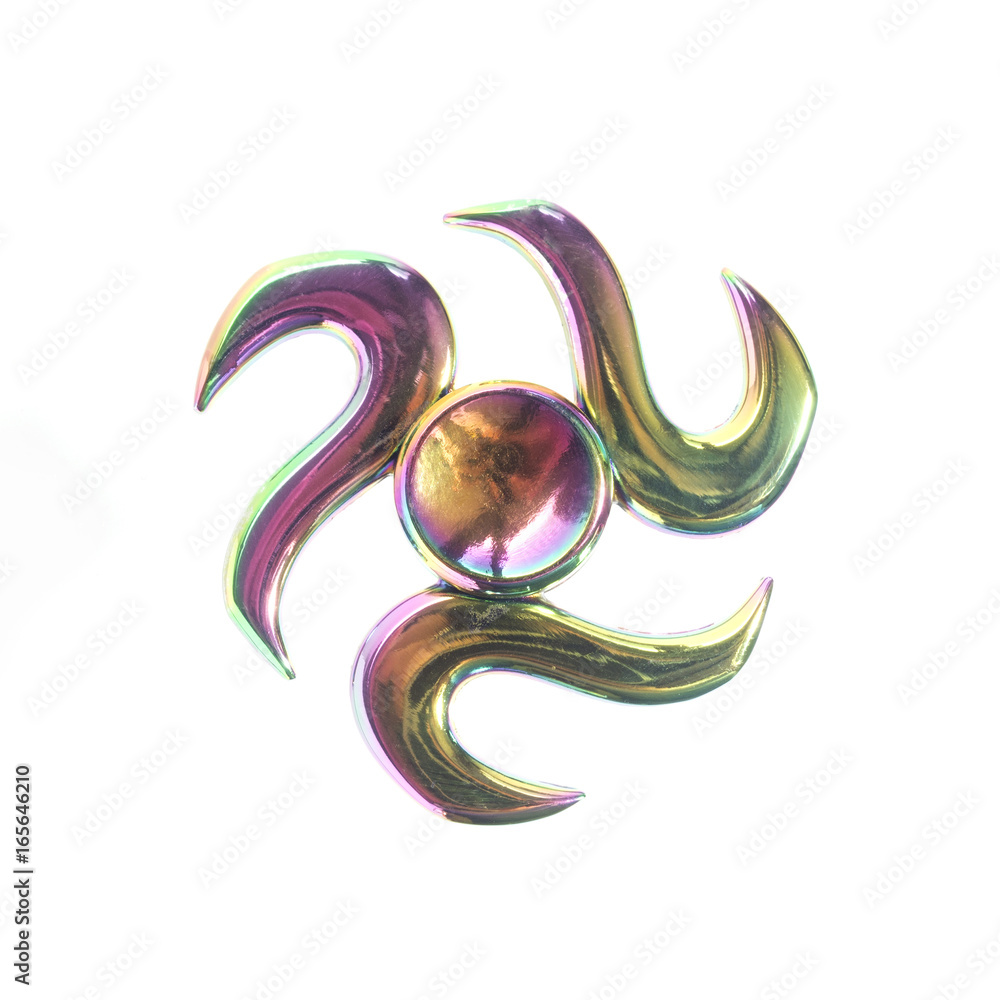 Fidget finger metal spinner on white isolated background Stock Photo