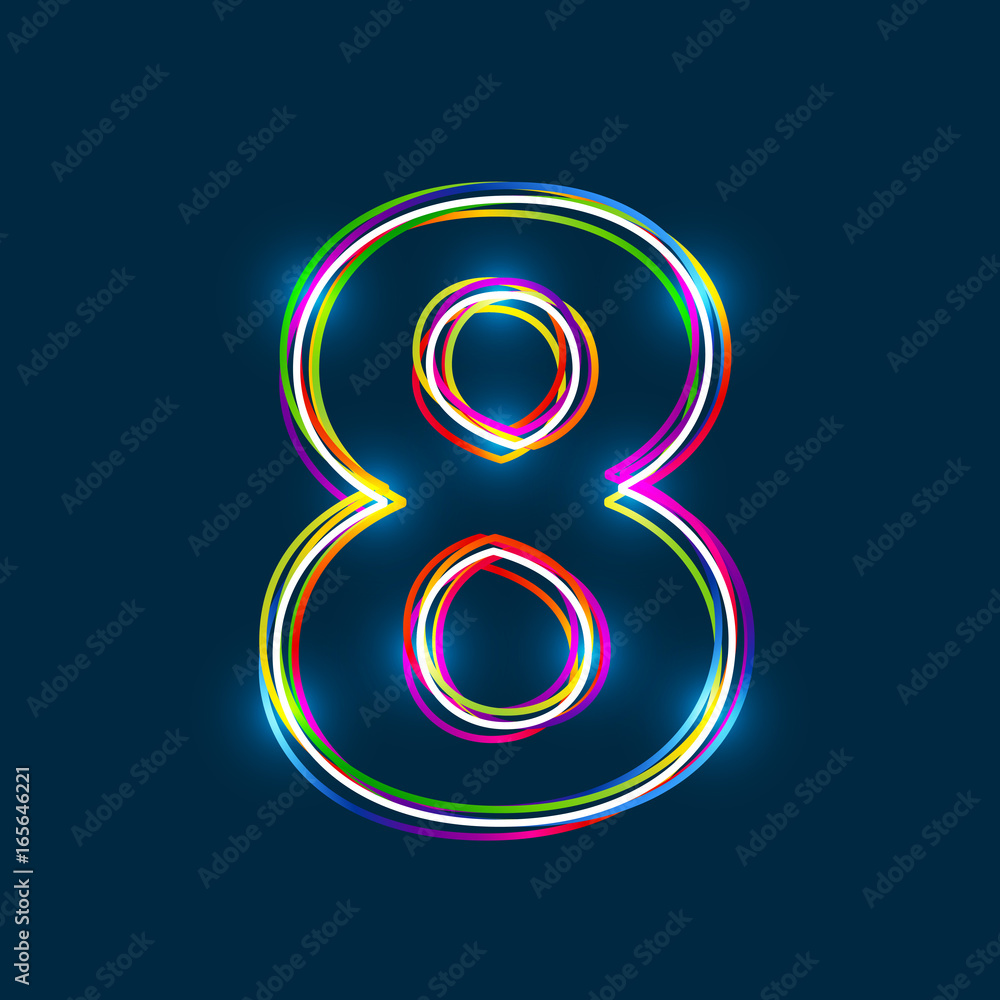 Number 8 - Vector multicolored outline font with glowing effect ...
