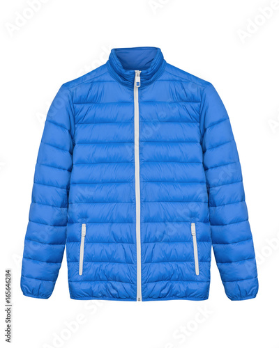 Blue men sport ski winter down jacket isolated white