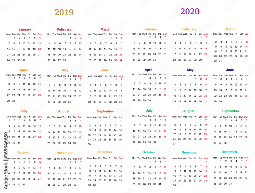Calendar Design 2019-2020 vector and editable 