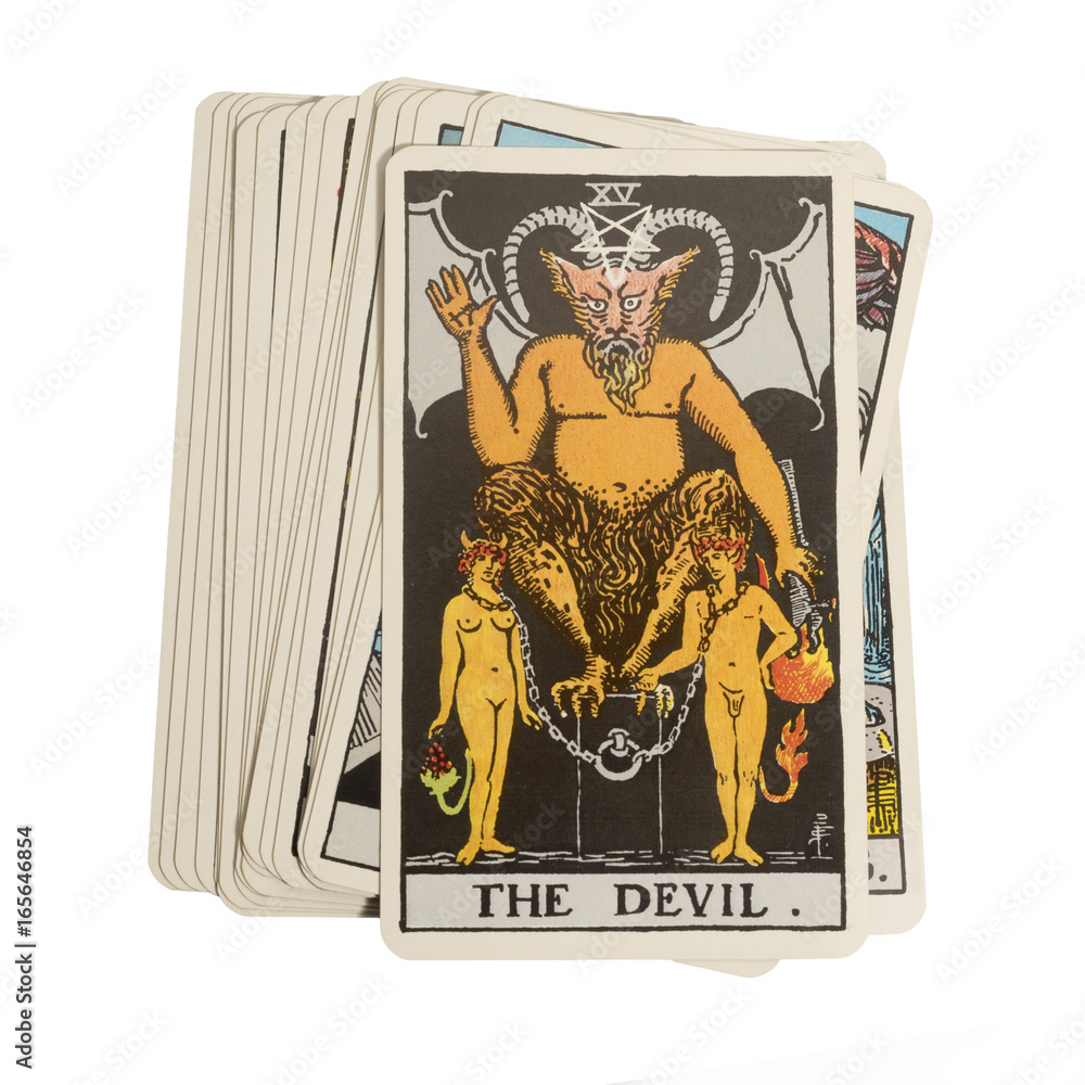 Deck of Tarot cards on white background ; THE DEVIL. Stock Photo | Adobe  Stock