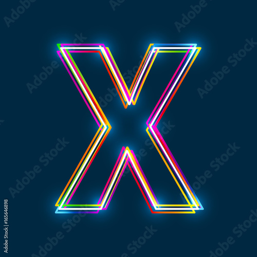 Letter X - Vector multicolored outline font with glowing effect isolated on blue background. EPS10