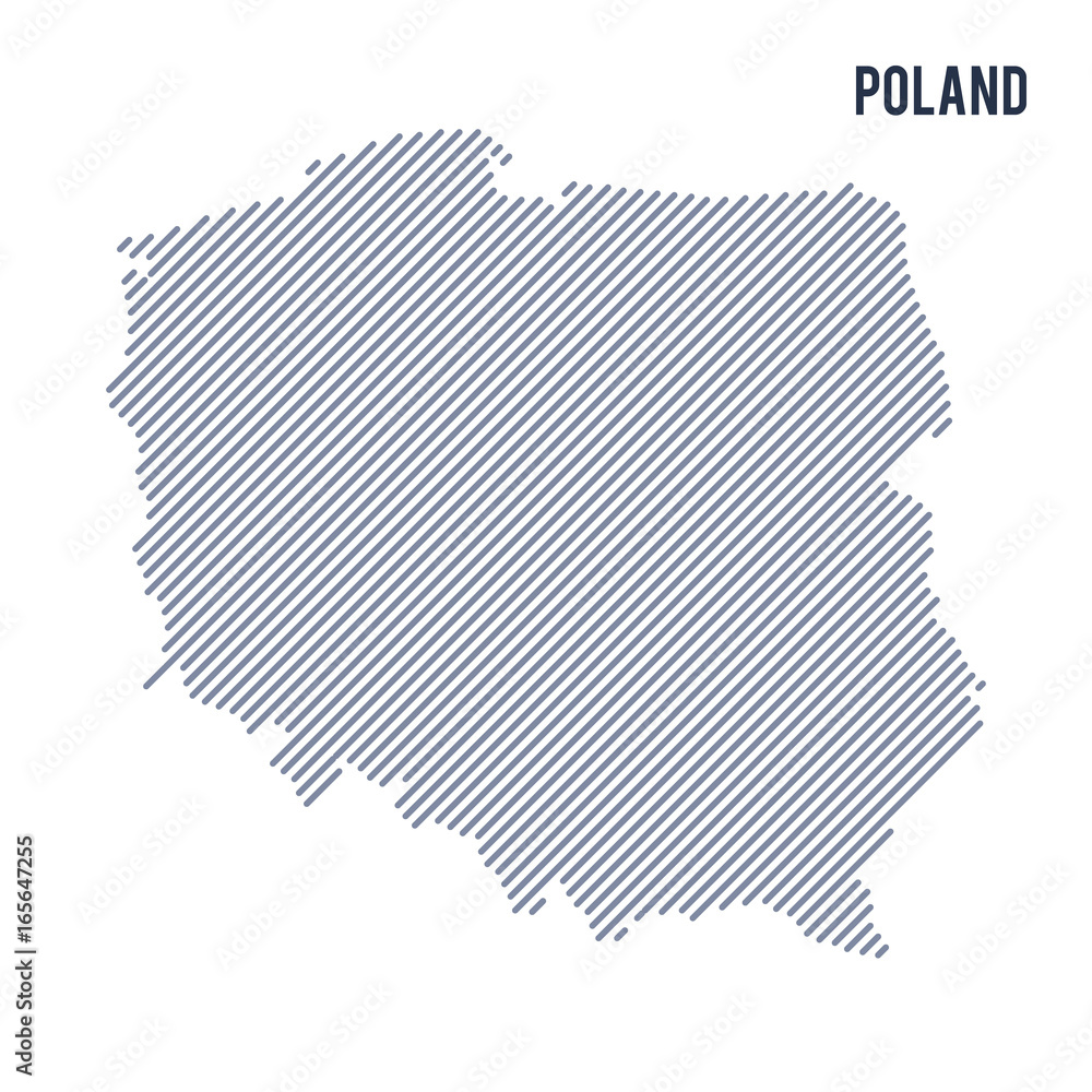 Vector abstract hatched map of Poland with oblique lines isolated on a white background.