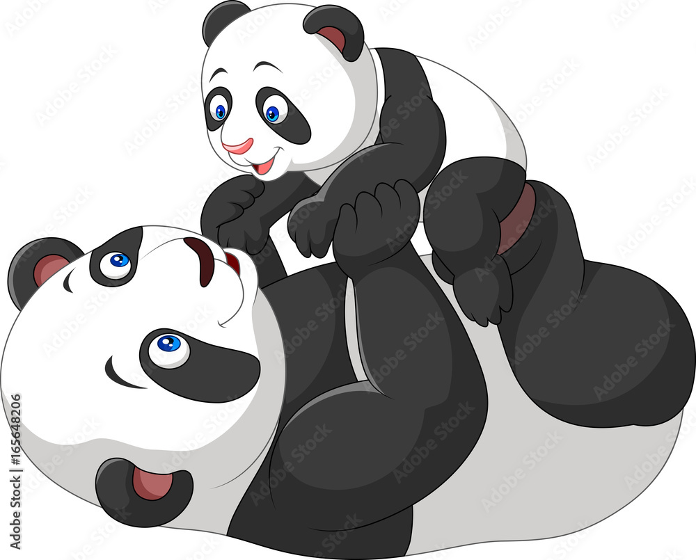 Naklejka premium Cute mother and baby panda