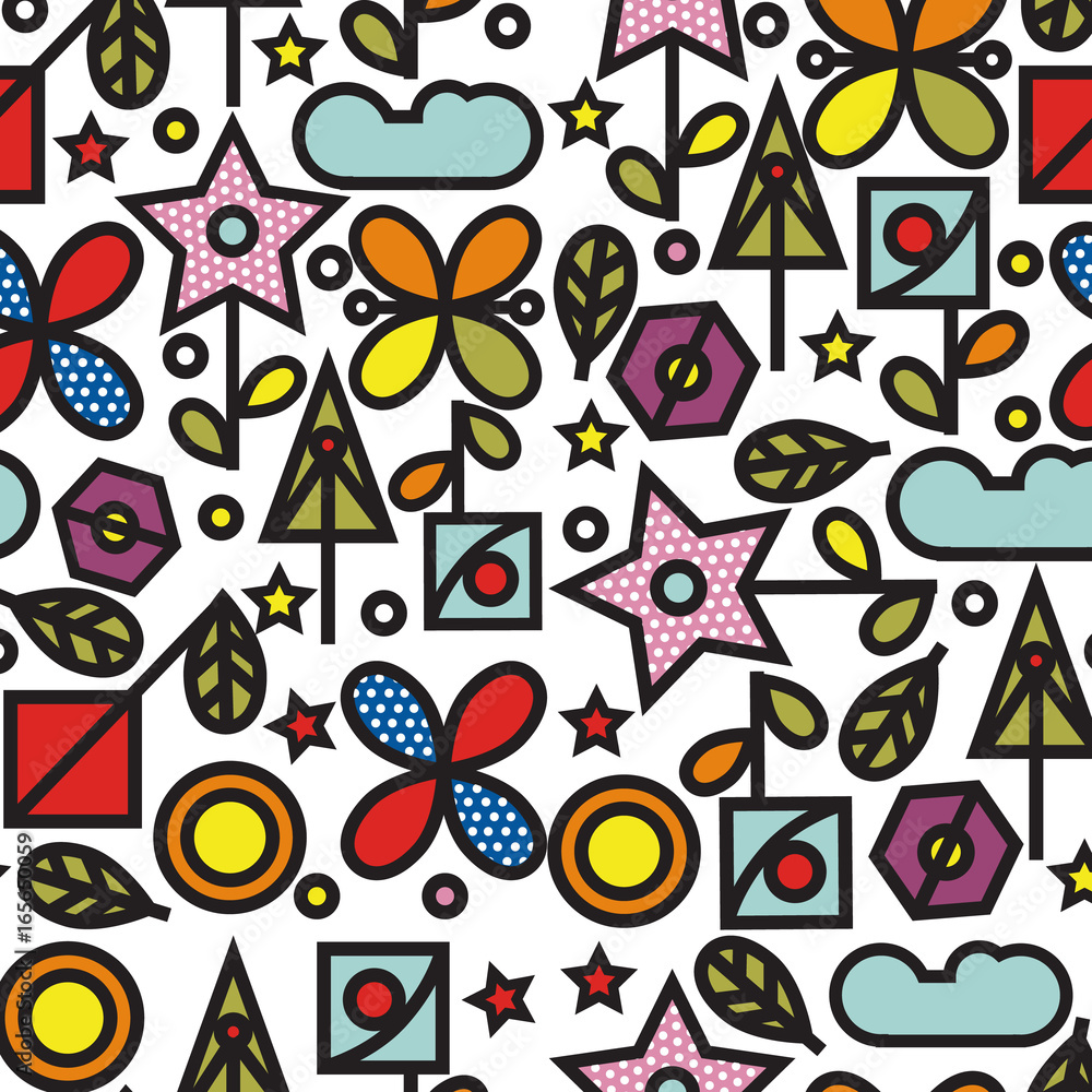 Doodle style seamless pattern with flowers and other nature elements Doodle style seamless pattern with flowers and other nature elements