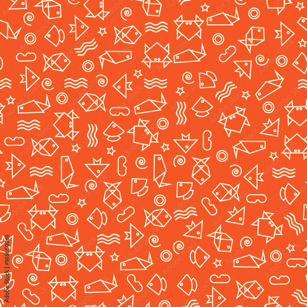 Doodle style seamless pattern with fish and other nature elements Doodle style seamless pattern with fish and other nature elements