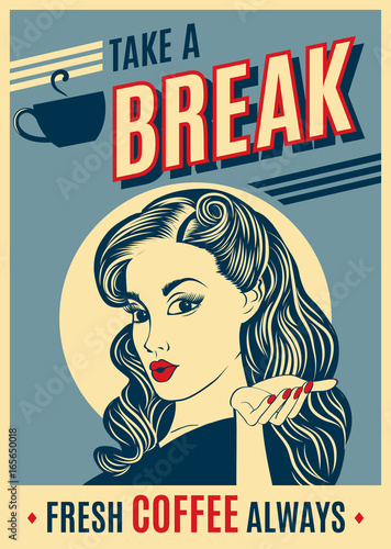 Plakat plakat retro kawy z pop-artu