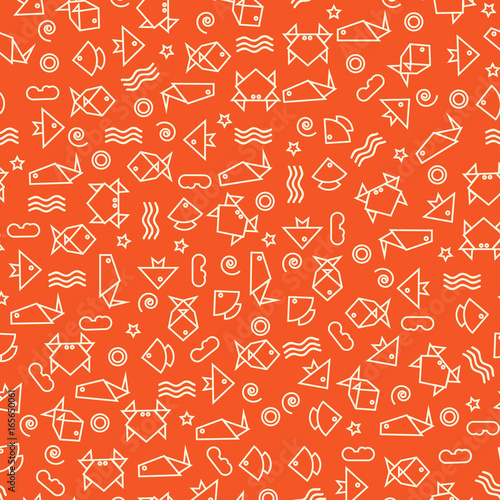 Doodle style seamless pattern with fish and other nature elements