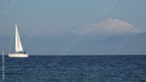 Mount Etna and the boat