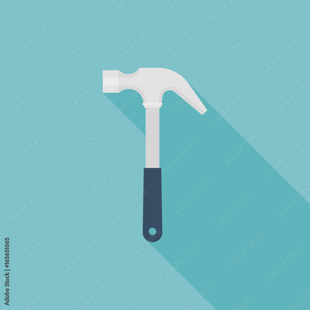 Hammer icon, flat design with long shadow Hammer icon, flat design with long shadow