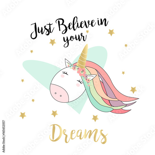Unicorn printable for cards, tshirts, backgrounds, in vector