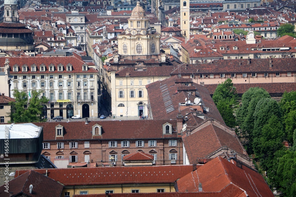 View to Church San Lorenzo at Via Palazzo di Citta in Turin from Mole Antonelliana, Piedmont Italy 