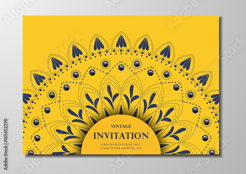 blue lace on gold background vintage card mandala design vector01 photo