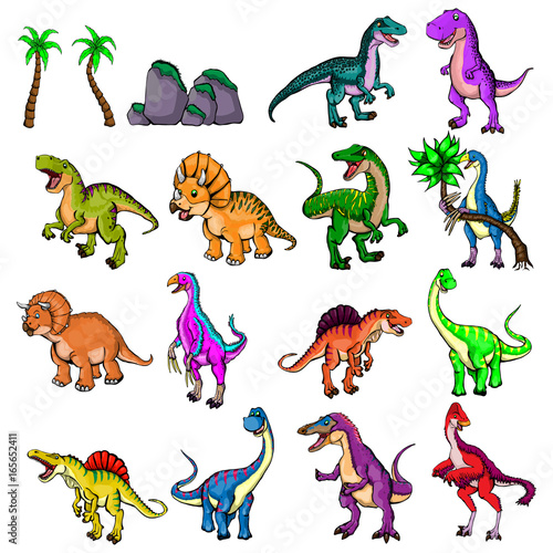 Isolated illustration of a set of dinosaurs