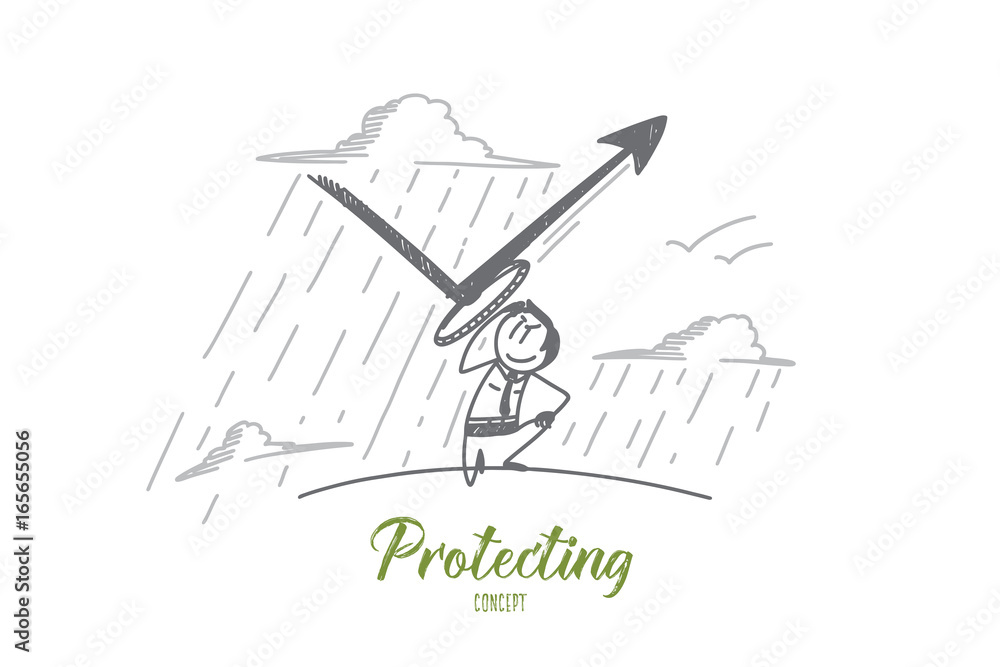 Protecting concept. Hand drawn man protecting himself. Person repulse a blow isolated vector illustration. Protecting concept. Hand drawn man protecting himself. Person repulse a blow isolated vector illustration.