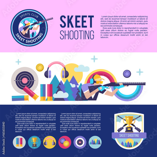 Set of vector logos of sports club. Shooting Skeet. Banners with place for text. Set of vector design elements.