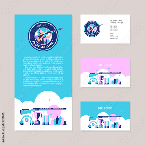 Shooting Skeet.  Business cards, flyer, set of design elements. Vector logo of the club.