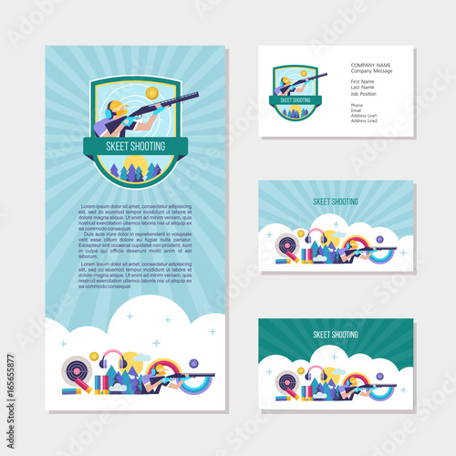 Shooting Skeet.  Set of design elements, business cards, flyer. Vector logo of the club.