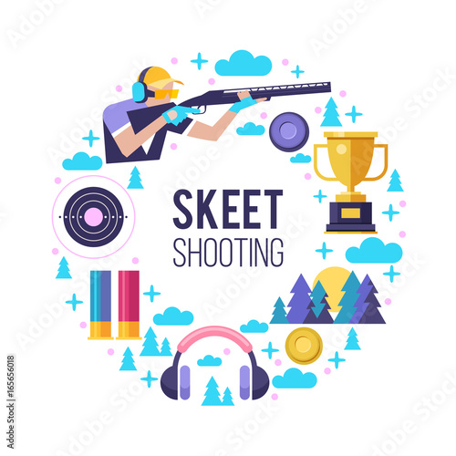 Shooting Skeet. Set of vector elements located in a circle. The elements of design. With place for text.
