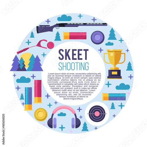 Shooting Skeet. Set of vector elements located in a circle. With place for text. The elements of design.