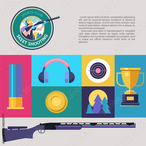 Shooting Skeet. Set of colored vector design elements. Vector illustration.